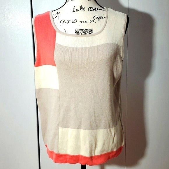 Designer Originals- Cream & Pink Color Block Knit Tank Top Neutrals Sz.XL - Picture 1 of 4